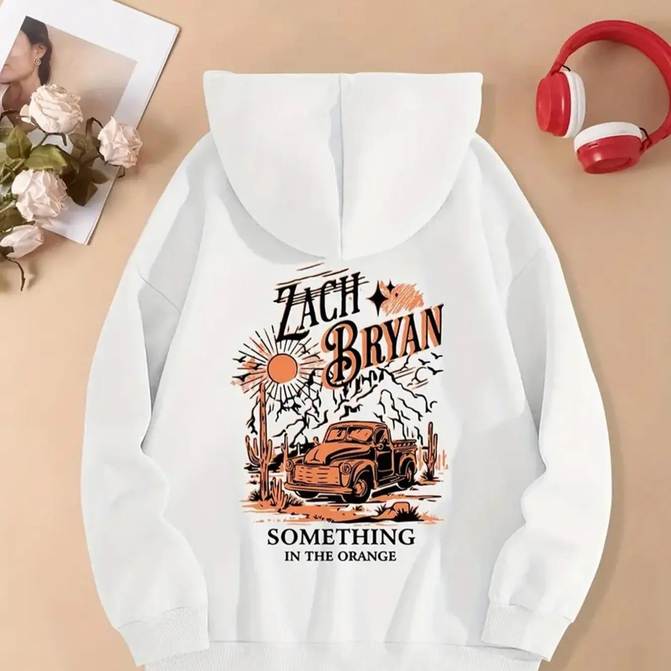 Women'WB shield Car & Letter & Cactus Print Drop Shoulder Hoodie, Fashion Casual Drawstring Pocket Hooded Sweatshirt for Daily Holiday Outdoor Wear, Women Clothing for Fall & Winter - T-Shirt, Sweatshirt, Hoodie
