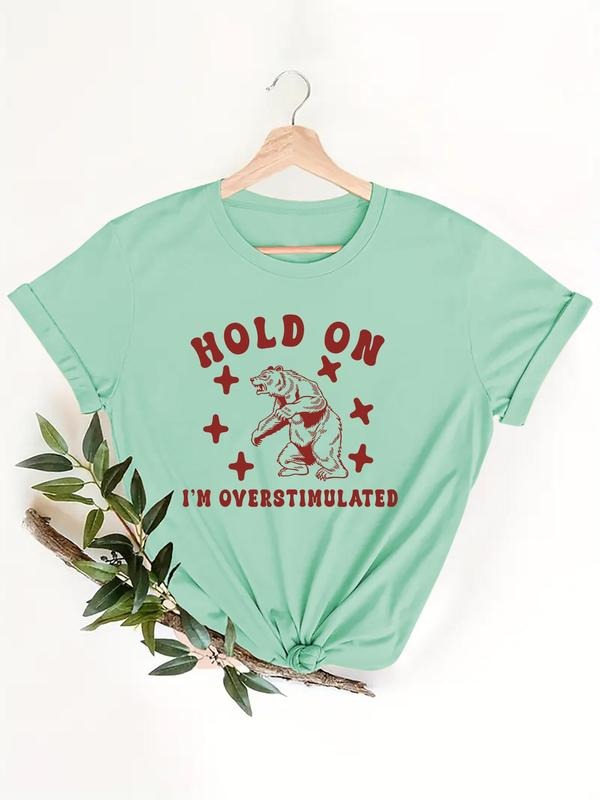 Women'WB shield Cartoon Bear & Letter Print Round Neck Tee, Fashion Casual Short Sleeve Crew Neck T-shirt for Daily Holiday Vacation Outdoor Wear, Ladies TNF for Summer - T-Shirt, Sweatshirt, Hoodie