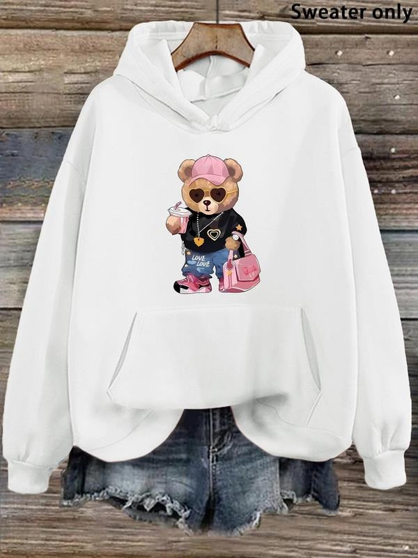 Women'WB shield Cartoon Print Drop Shoulder Hoodie, Fashion Casual Drawstring Pocket Hooded Sweatshirt for Daily Holiday Outdoor Wear, Women Clothing for Fall & Winter style 04 - T-Shirt, Sweatshirt, Hoodie