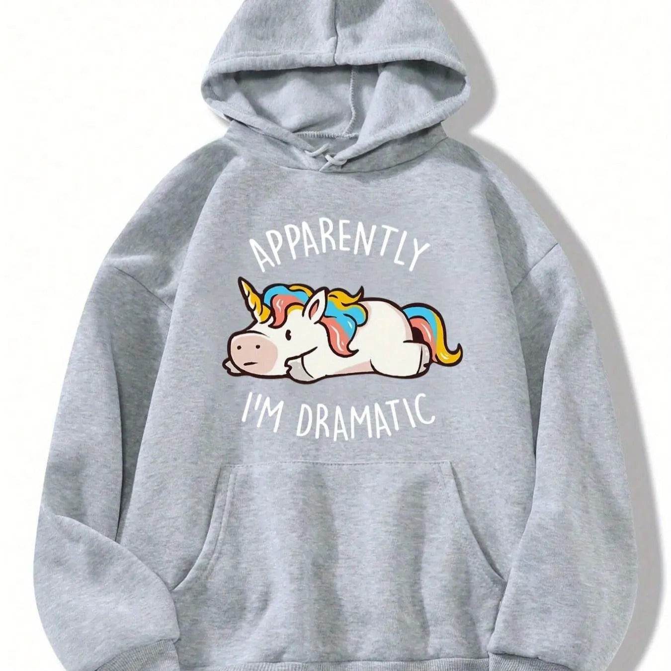 Women'WB shield Cartoon Unicorn & Letter Print TNF Lined Drop Shoulder Hoodie, Cute Casual Drawstring Pocket Hooded Sweatshirt for Daily Holiday Outdoor Wear, Women TNF for Fall & Winter - T-Shirt, Sweatshirt, Hoodie