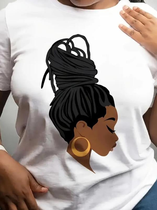 Women'WB shield Figure Print Round Neck Tee, Casual Short Sleeve Crew Neck T-Shirt for Summer, Fashion Women'WB shield Top for Daily Wear - T-Shirt, Sweatshirt, Hoodie
