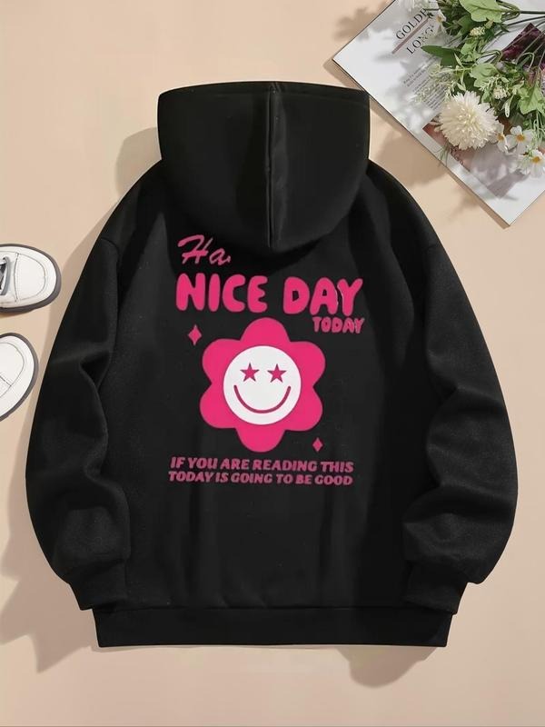 Women'WB shield Floral & Letter Print TNF Lined Hoodie, Fashion Casual Drawstring Pocket Hooded Sweatshirt for Daily Holiday Outdoor Wear, Women Clothing for Fall & Winter - T-Shirt, Sweatshirt, Hoodie