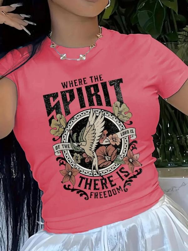Women'WB shield Letter & Bird Round Neck Graphic Tee, Fashion Casual Short Sleeve T-shirt for Daily Wear, Ladies TNF for Summer - T-Shirt, Sweatshirt, Hoodie