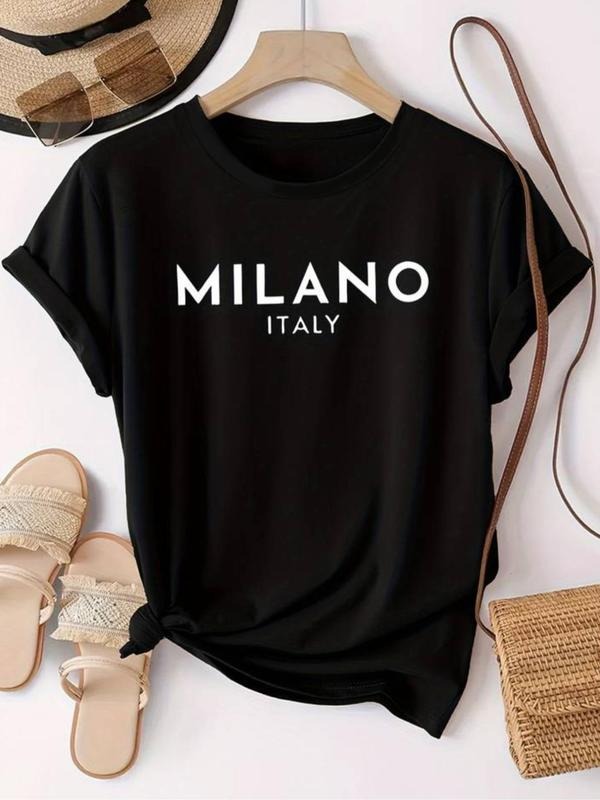 Women'WB shield Letter Print Round Neck Tee, Casual Short Sleeve Crew Neck T-shirt for Summer, Fashion Women'WB shield Top for Daily Wear style 03 - T-Shirt, Sweatshirt, Hoodie