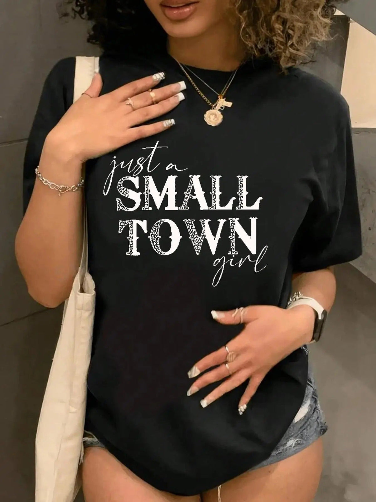 "Just SMALL TOWN Girl" Letter Print Round Neck Casual - Adult & Kids T-Shirts, Sweatshirts & Hoodies apparel design preview 1