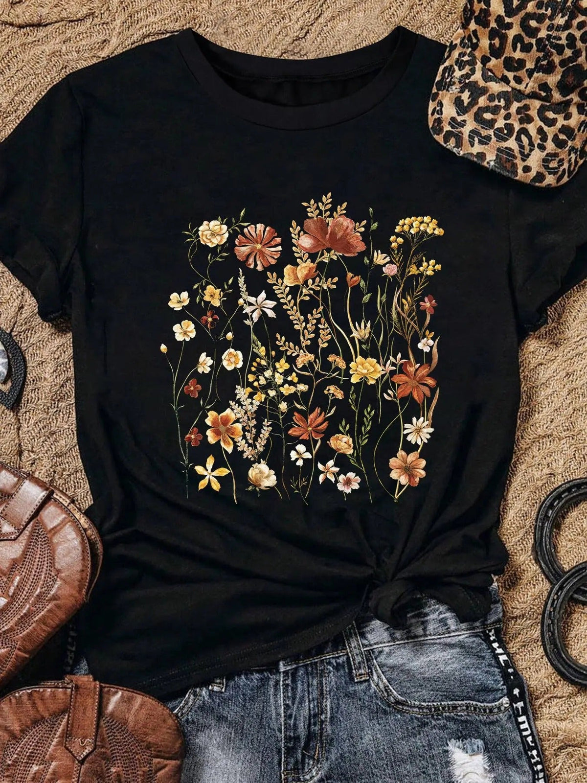 Floral Print Round Neck Casual Short Sleeve Summer - Adult & Kids T-Shirts, Sweatshirts & Hoodies apparel design preview 1