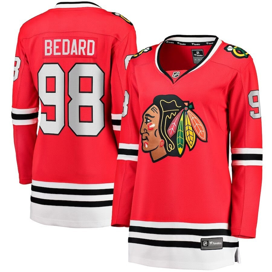 Women Chicago Blackhawks #98 Connor Bedard Branded 2023 NHL Draft Home Breakaway Player Jersey - Red hockey jersey product view 1