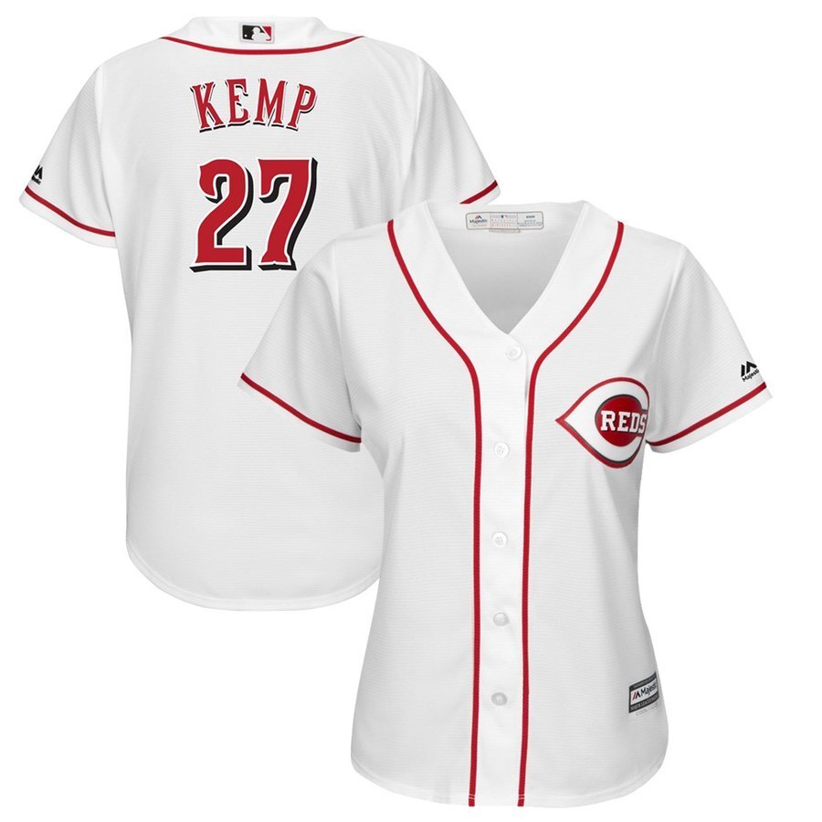 Women Cincinnati Reds #27 Matt Kemp Majestic Home Cool Base Player Jersey – White Baseball Jersey baseball jersey product view 1