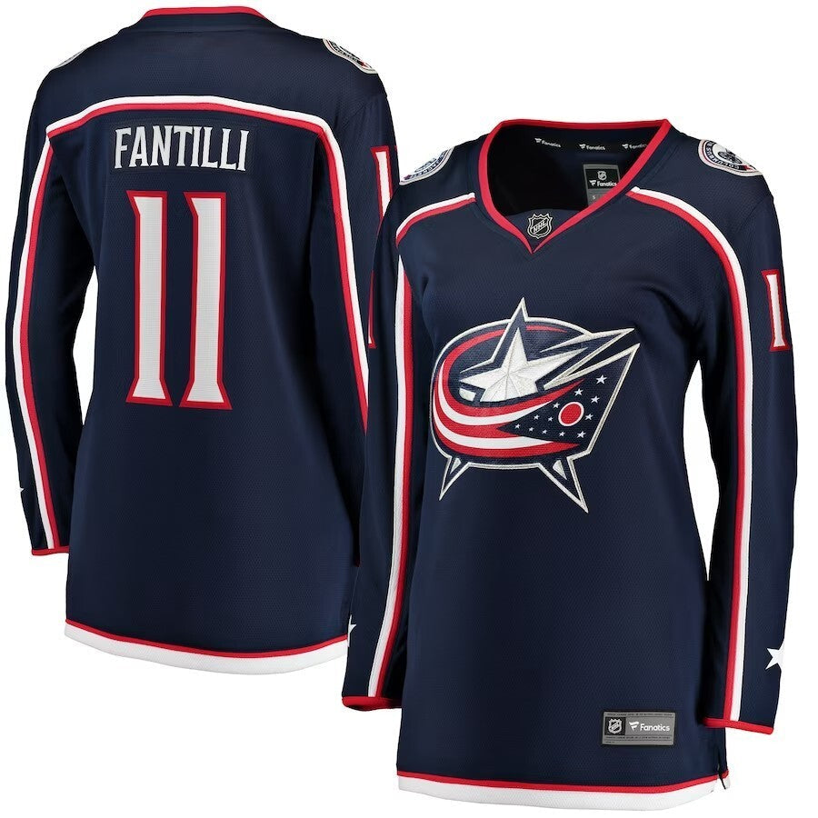 Women Columbus Blue Jackets #11 Adam Fantilli Home Breakaway Player Jersey - Navy Hockey Jersey hockey jersey product view 1