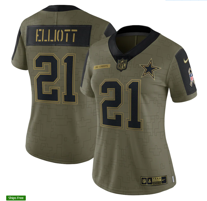 Women Dallas Cowboys #21 Ezekiel Elliott 21 New Salute Football Jersey football jersey product view 1