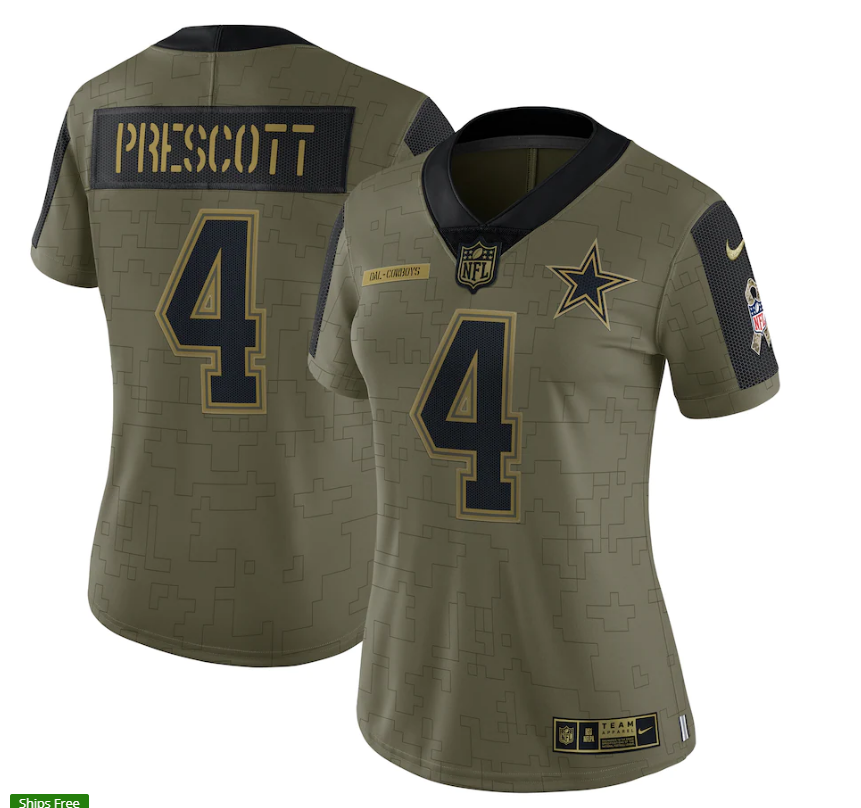 Women Dallas Cowboys #4 Dak Prescott 21 New Salute Football Jersey football jersey product view 1