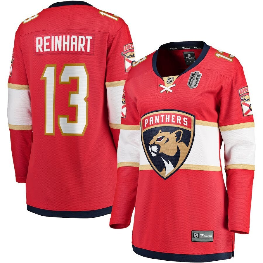 Women Florida Panthers #13 Sam Reinhart 2024 Stanley Cup Final Home Breakaway Player Jersey - Red hockey jersey product view 1
