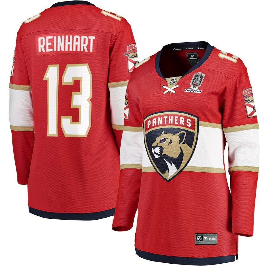 Women Florida Panthers #13 Sam Reinhart 2025 Stanley Cup Champions Breakaway Jersey - Red Hockey Jersey hockey jersey product view 1