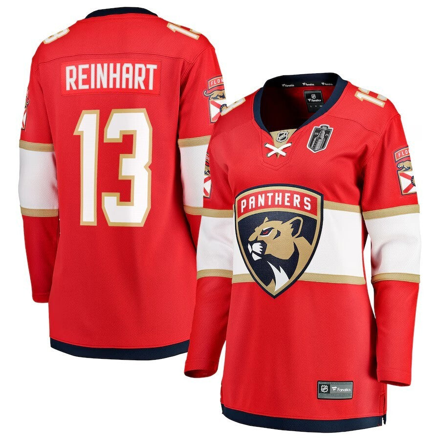 Women Florida Panthers #13 Sam Reinhart 2025 Stanley Cup Final Home Breakaway Player Jersey - Red hockey jersey product view 1
