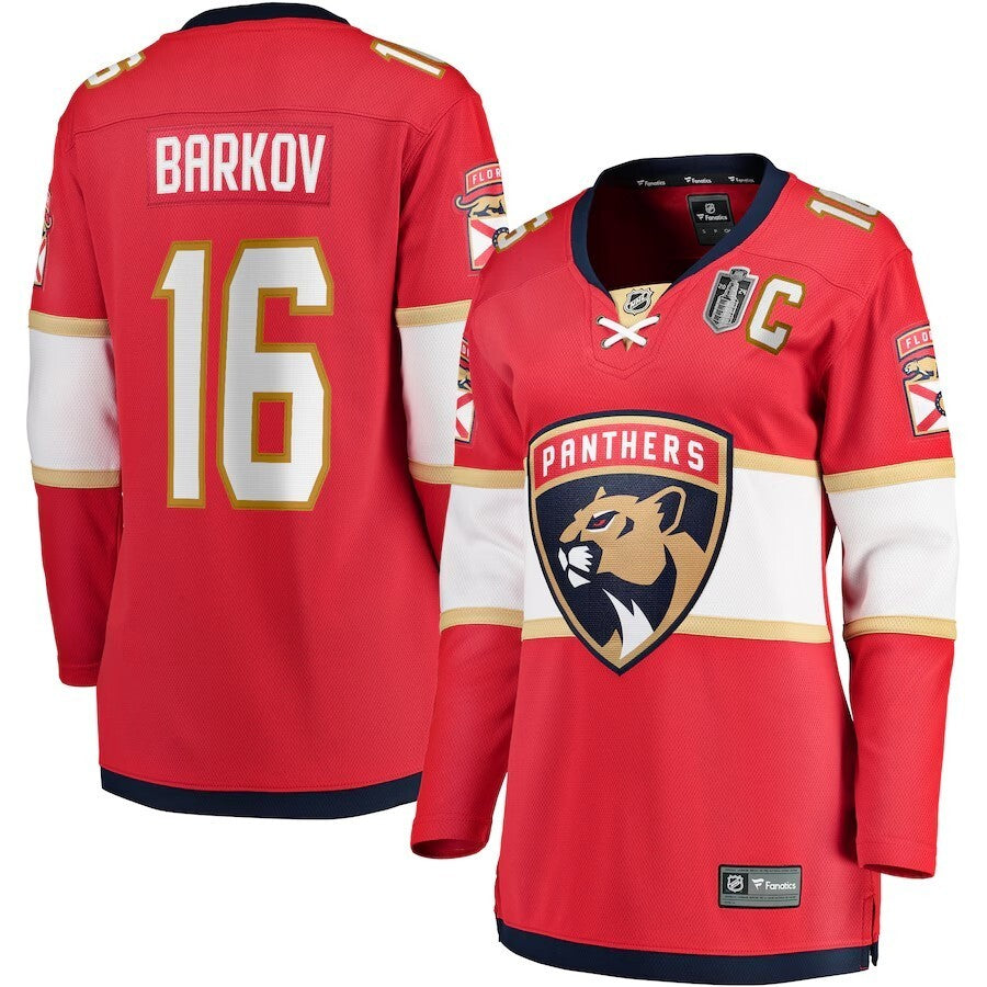 Women Florida Panthers #16 Aleksander Barkov 2024 Stanley Cup Final Home Breakaway Player Jersey - Red hockey jersey product view 1