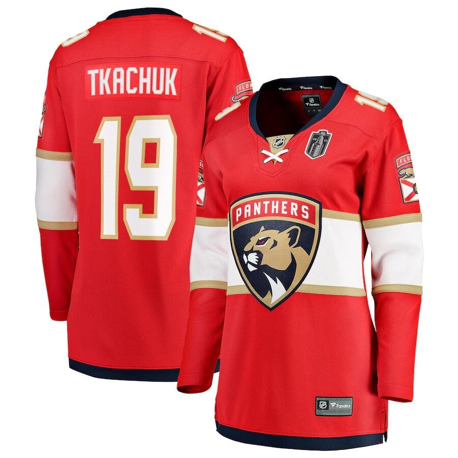 Women Florida Panthers #19 Matthew Tkachuk 2025 Stanley Cup Final Home Breakaway Player Jersey - Red hockey jersey product view 1