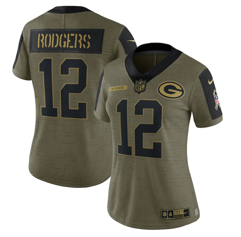 Women Green Bay Packers #12 Aaron Rodgers 21 New Salute Football Jersey football jersey product view 1