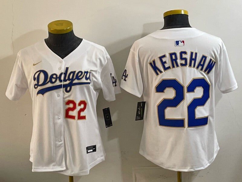 Women Los Angeles Dodgers #22 Clayton Kershaw Dodgers Women Youth Style 5 Baseball Jersey baseball jersey product view 1