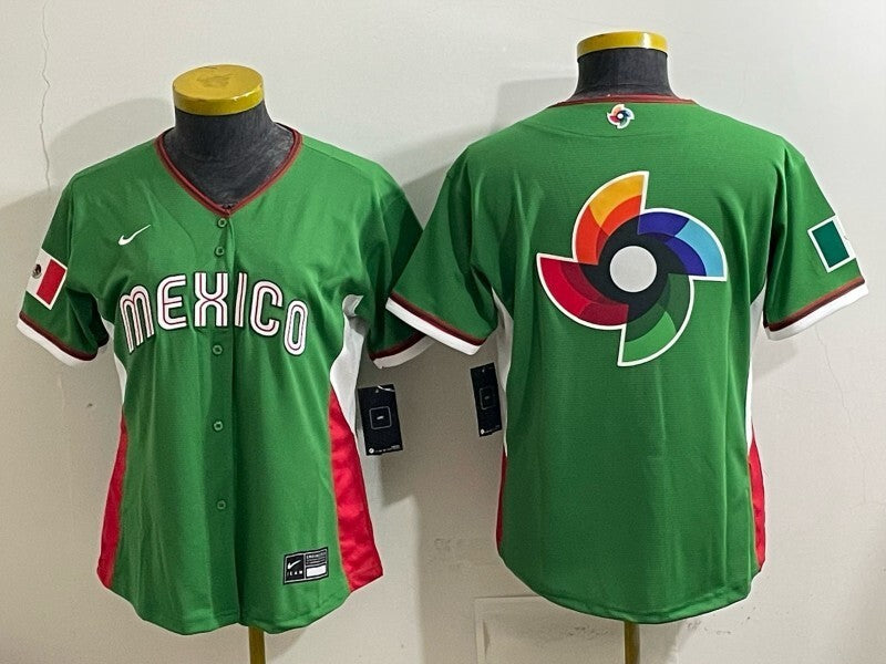 Women Mexico Baseball Green 2026 World Baseball Classic 26 World Cup Women Style 2 Soccer Jersey baseball jersey product view 1