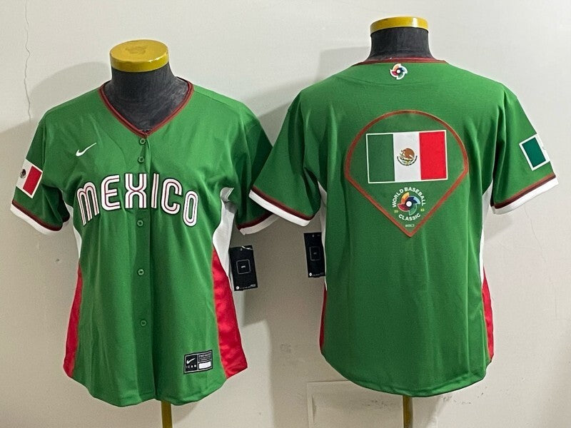 Women Mexico Baseball Green 2026 World Baseball Classic 26 World Cup Women Style 3 Soccer Jersey baseball jersey product view 1