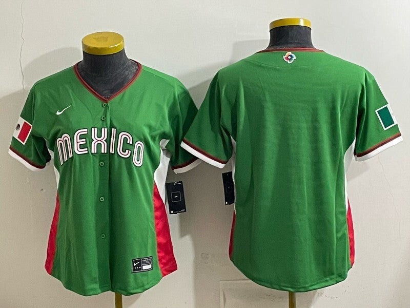 Women Mexico Baseball Green 2026 World Baseball Classic 26 World Cup Women Style 4 Soccer Jersey baseball jersey product view 1