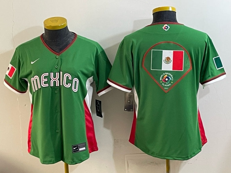 Women Mexico Baseball Green 2026 World Baseball Classic Stadium 26 World Cup Women Youth Style 2 baseball jersey product view 1