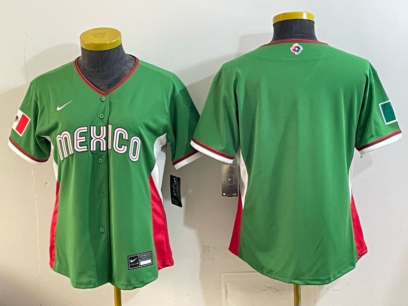 Women Mexico Baseball Green 2026 World Baseball Classic Stadium 26 World Cup Women Youth Style 4 baseball jersey product view 1