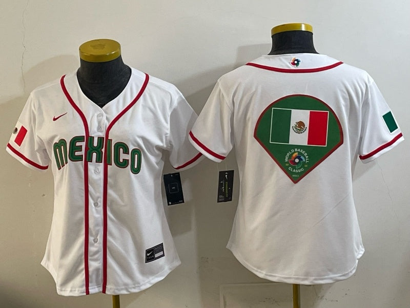 Women Mexico Baseball White 2026 World Baseball Classic 26 World Cup Women Youth Style 2 Soccer Jersey baseball jersey product view 1