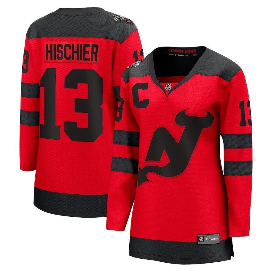 Women New Jersey Devils #13 Nico Hischier Branded 2024 NHL Stadium Series Breakaway Player Jersey – Red Style 2 hockey jersey product view 1