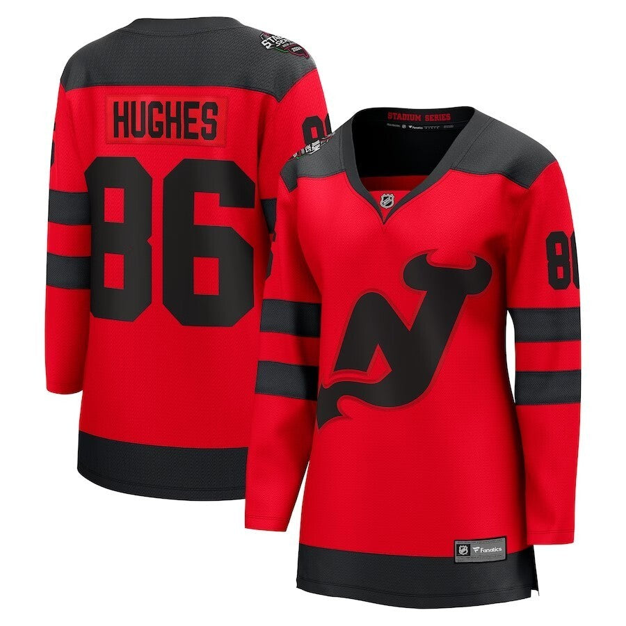 Women New Jersey Devils #86 Jack Hughes Branded 2024 NHL Stadium Series Breakaway Player Jersey – Red Style 2 hockey jersey product view 1