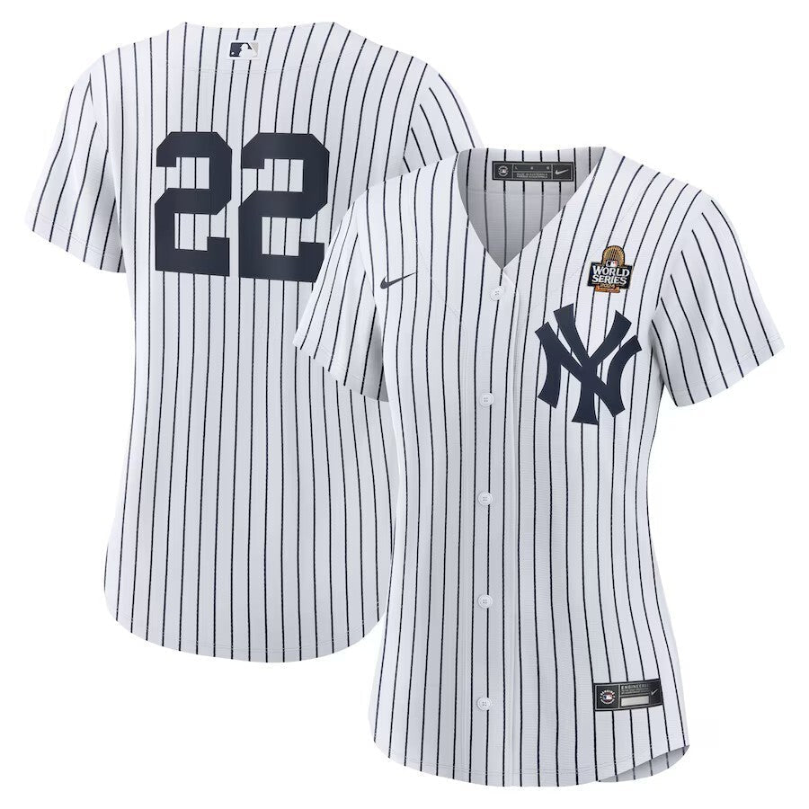 Women New York Yankees #22 Juan Soto 2024 World Series Home Replica Player Jersey - White Baseball Jersey baseball jersey product view 1
