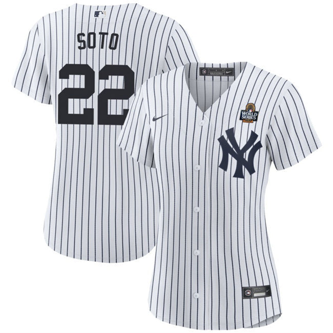 Women New York Yankees #22 Juan Soto White 2024 World Series With Name Cool Base Baseball Jersey baseball jersey product view 1