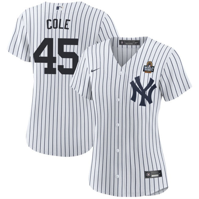 Women New York Yankees #45 Gerrit Cole White 2024 World Series With Name Cool Base Baseball Jersey baseball jersey product view 1