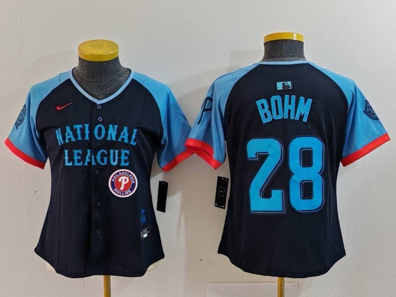 Women Philadelphia Phillies #28 Alec Bohm Phillies 2024 All-Star Women Style 5 Baseball Jersey baseball jersey product view 1