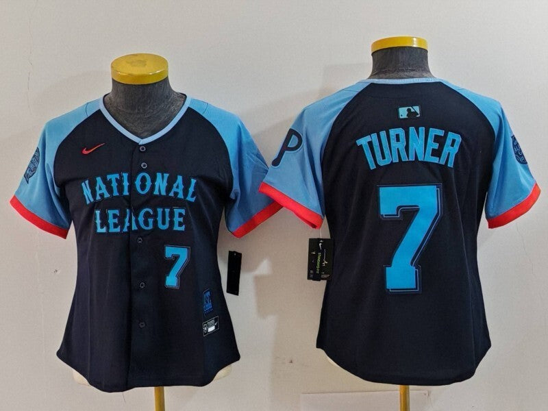 Women Philadelphia Phillies #7 Trea Turner Phillies 2024 All-Star Women Style 2 Baseball Jersey baseball jersey product view 1