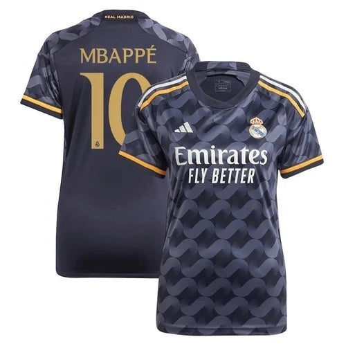 Women Real Madrid #10 Kylian Mbappe 2023 24 Away Jersey - Black Soccer Jersey sports jersey product view 1