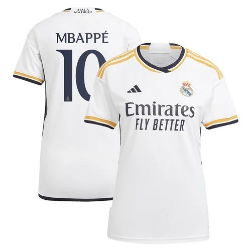 Women Real Madrid #10 Kylian Mbappe 2023 24 Home Jersey - White Soccer Jersey sports jersey product view 1