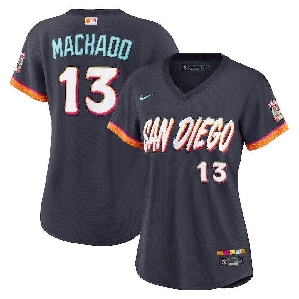Women San Diego Padres #13 Manny Machado 2026 City Connect Stadium Jersey - Obsidian Baseball Jersey baseball jersey product view 1