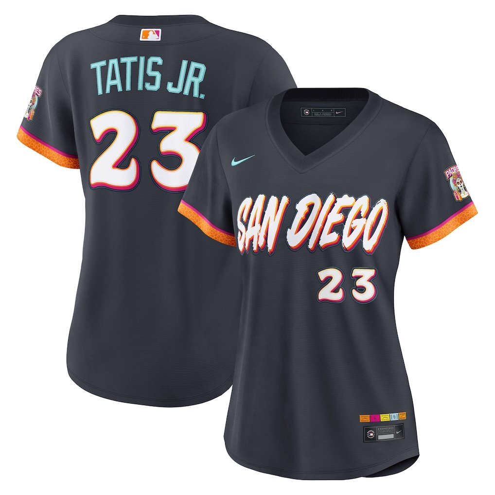 Women San Diego Padres #23 Fernando Tatis Jr. 2026 City Connect Stadium Jersey - Obsidian Baseball Jersey baseball jersey product view 1