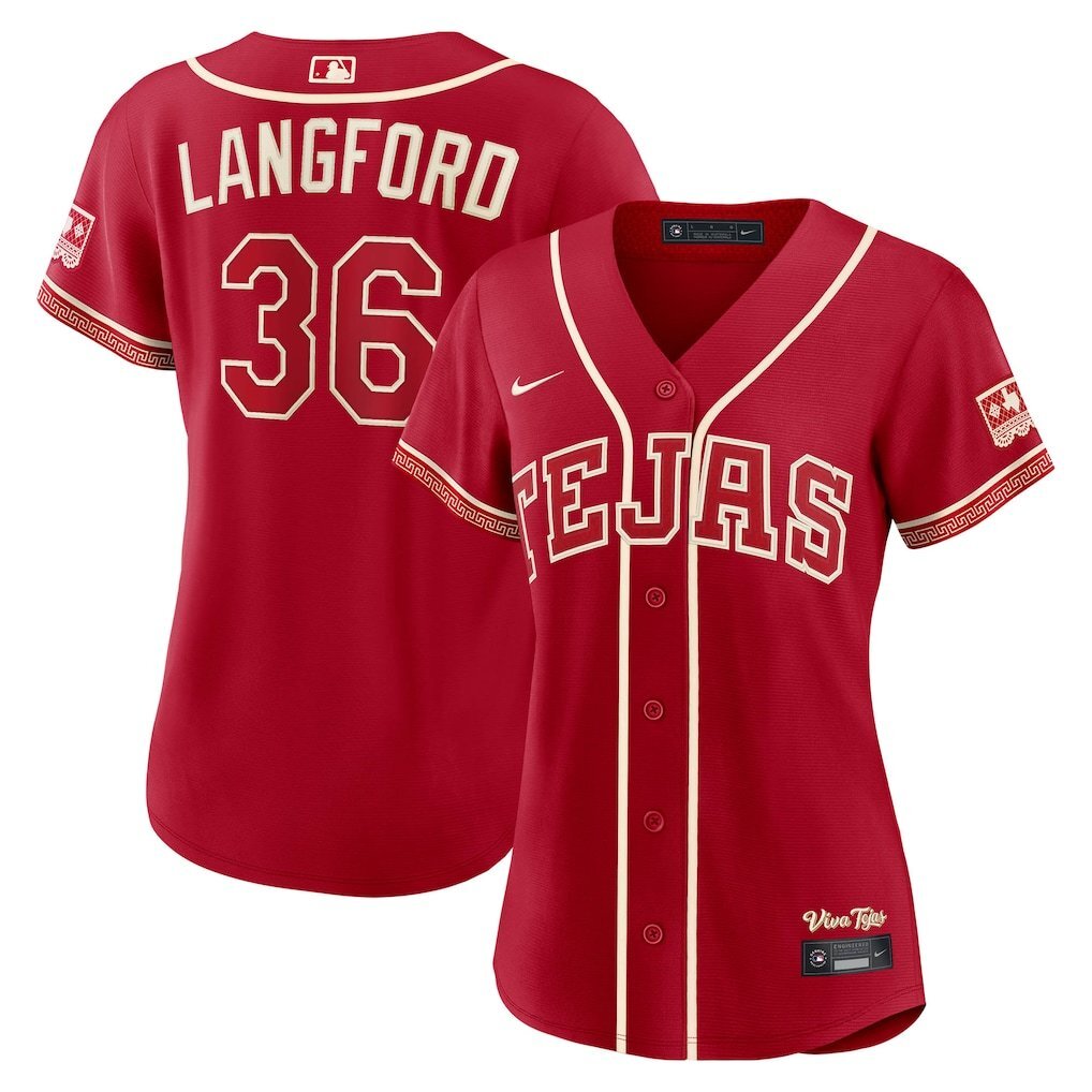 Women Texas Rangers #36 Wyatt Langford 2026 City Connect Stadium Jersey - Red Baseball Jersey baseball jersey product view 1