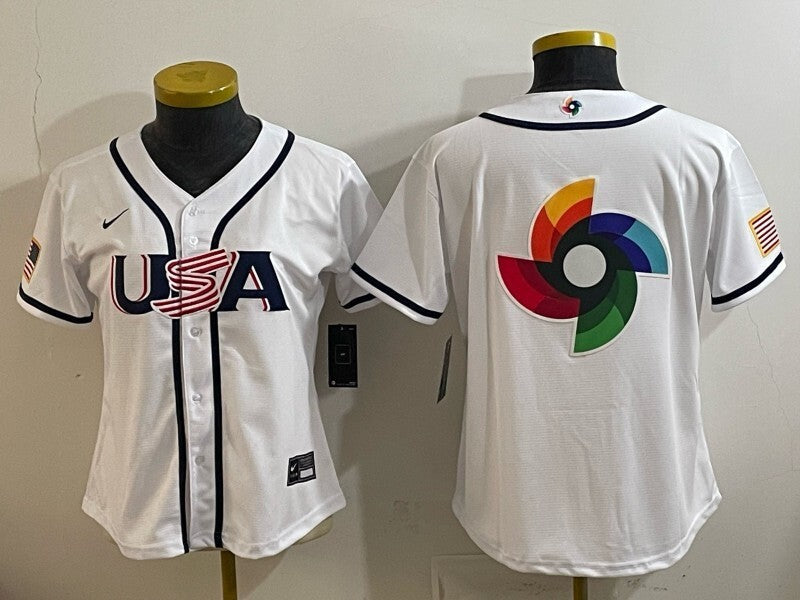 Women USA Baseball x Undefeated White 2026 World Baseball Classic 26 World Cup Women Style 1 baseball jersey product view 1