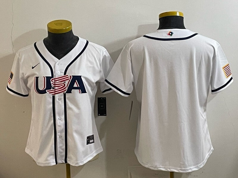 Women USA Baseball x Undefeated White 2026 World Baseball Classic 26 World Cup Women Style 2 baseball jersey product view 1