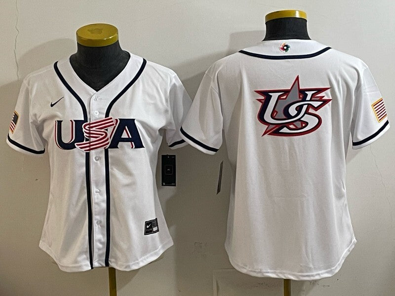 Women USA Baseball x Undefeated White 2026 World Baseball Classic 26 World Cup Women Style 3 baseball jersey product view 1