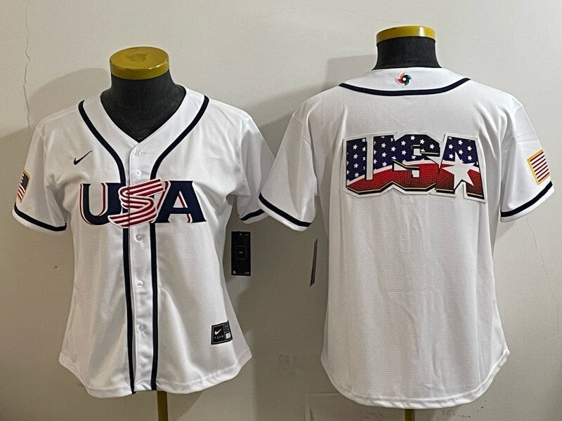 Women USA Baseball x Undefeated White 2026 World Baseball Classic 26 World Cup Women Style 4 baseball jersey product view 1