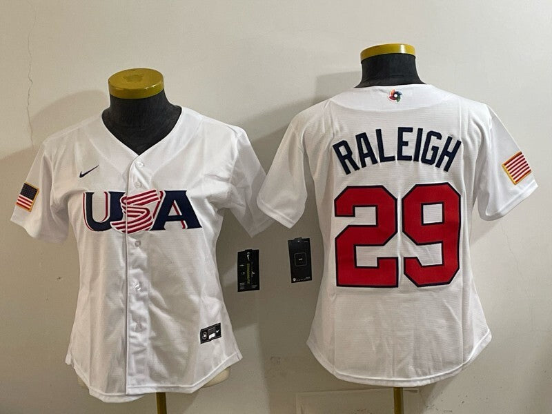 Women USA #29 Cal Raleigh World Cup Women Youth Baseball Jersey baseball jersey product view 1