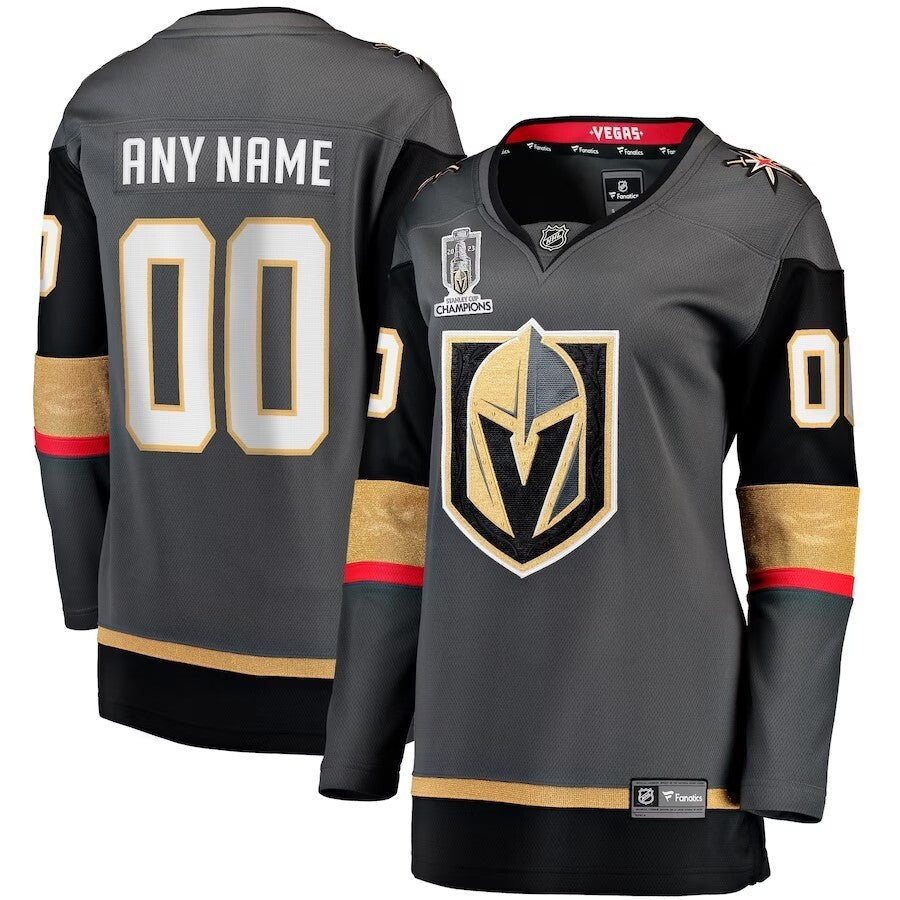 Women Vegas Golden Knights 2023 Stanley Cup Champions Alternate Breakaway Custom Jersey - Black hockey jersey product view 1