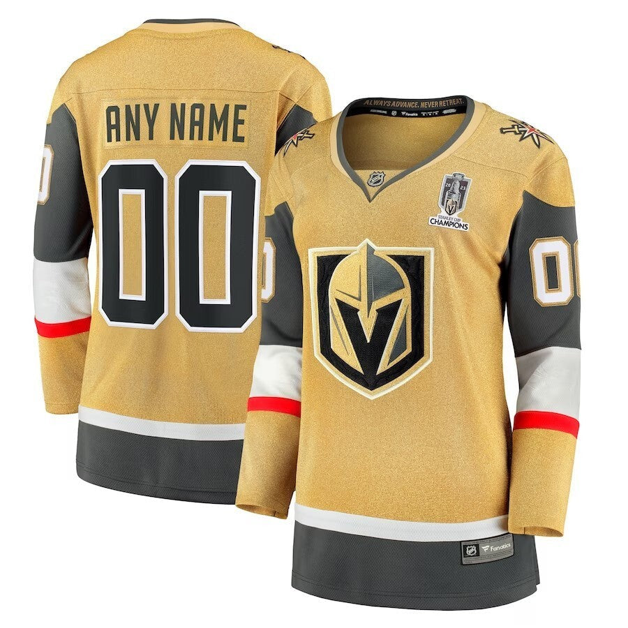 Women Vegas Golden Knights 2023 Stanley Cup Champions Home Breakaway Custom Jersey - Gold Hockey Jersey hockey jersey product view 1