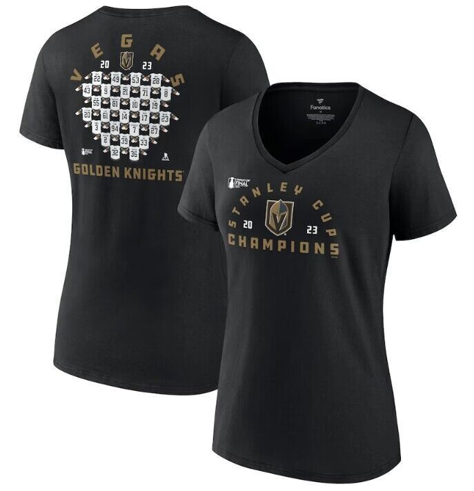 Women Vegas Golden Knights Black 2023 Stanley Cup Champions Jersey Roster V Hockey Jersey hockey jersey product view 1