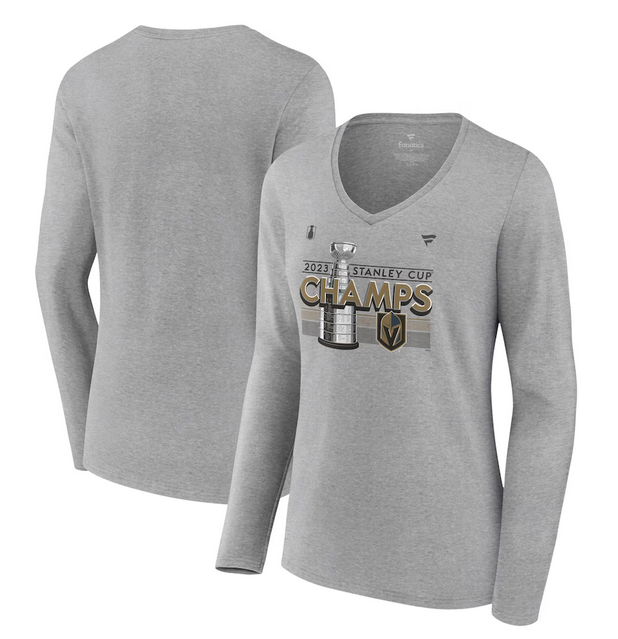 Women Vegas Golden Knights Heather Gray 2023 Stanley Cup Champions Locker Room Long Hockey Jersey hockey jersey product view 1