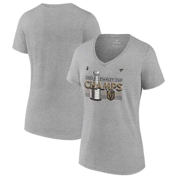 Women Vegas Golden Knights Heather Gray 2023 Stanley Cup Champions Locker Room Plus Hockey Jersey hockey jersey product view 1